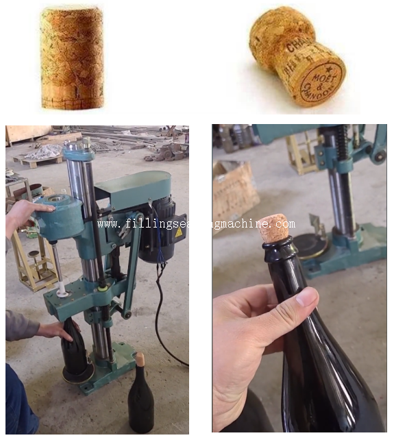Champagne whisky glass bottle cork cap electric blocking seal pressing capper capping machine